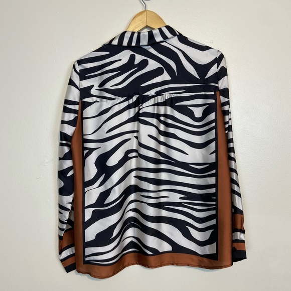 DREW Satin Zebra-Print Blouse Made in USA, Imported Italian Fabric - Picture 4 of 4